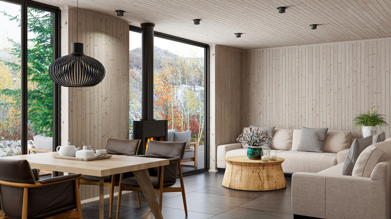 Home with a lot of light oak wood paneling