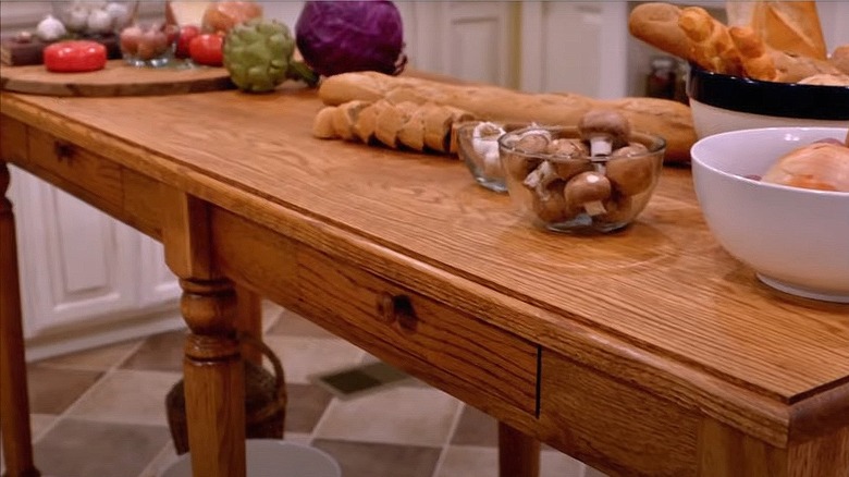 Erin and Ben Napier's farmhouse table kitchen island with food