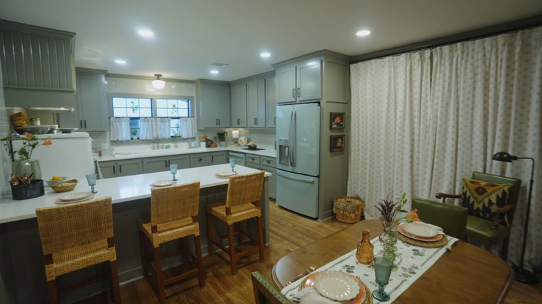 kitchen with vinyl wrapped fridge