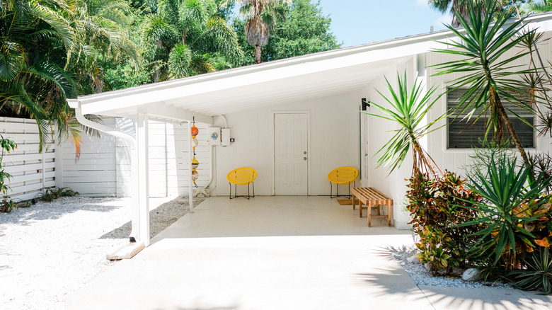 Nearly empty mid-century modern patio