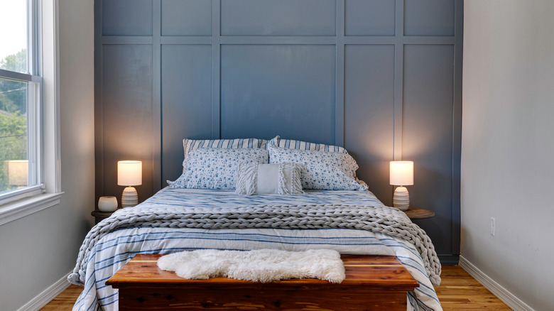 Board and batten accent wall in bedroom