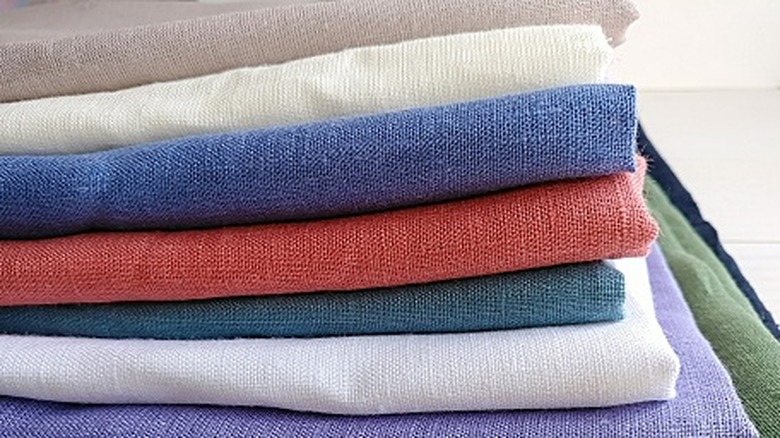 Folded linen fabric in different colors