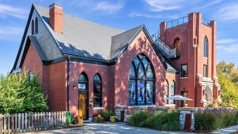 Exterior of brick church building