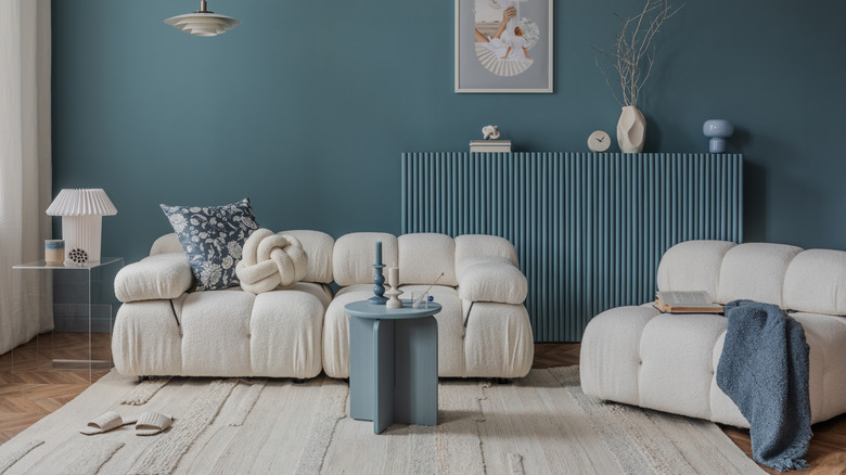 A modern white modular furniture set.
