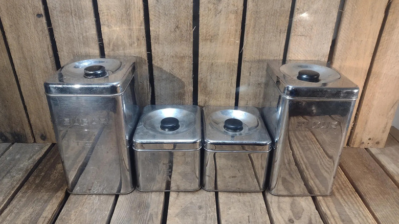 set of 1960s chrome canisters