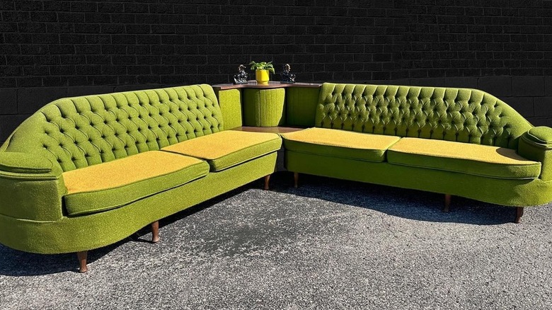Vintage Canadian corner sofa with built-in drink storage
