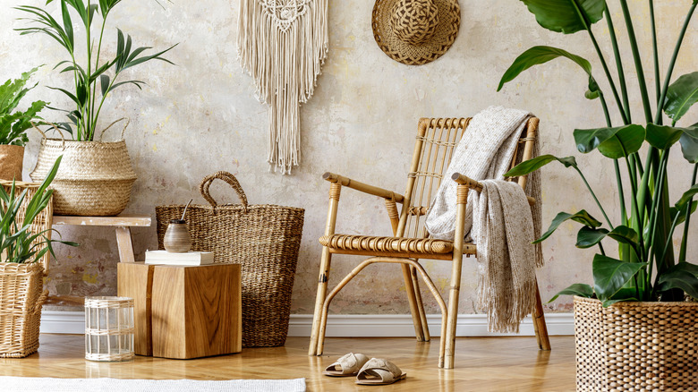 Rattan chair in living area