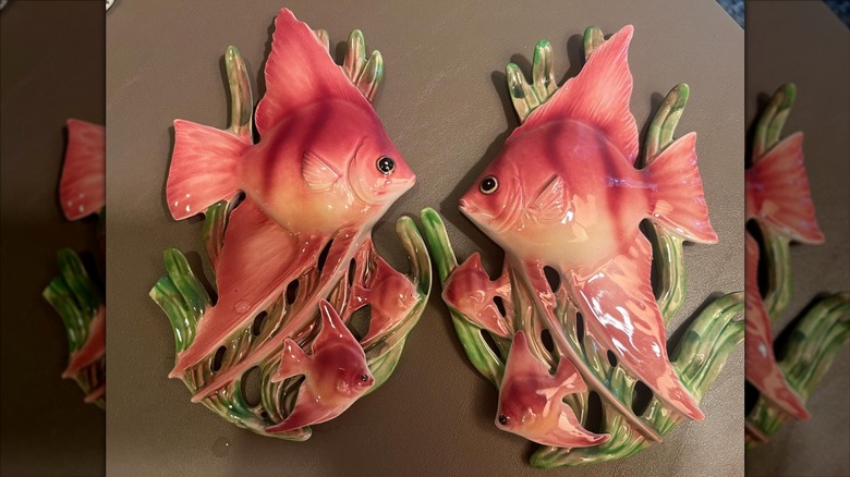 Two ceramic Lefton Angel Fish wall plaques.