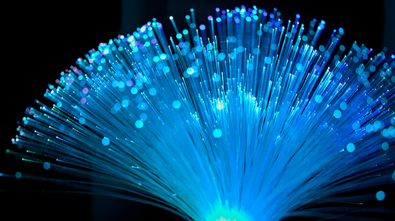 Blue fiber optic lamp lit up