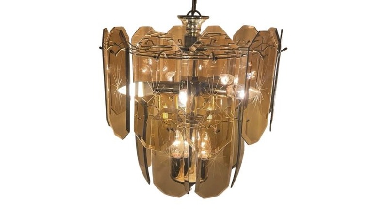 Vintage retro amber smoked glass light chandelier
