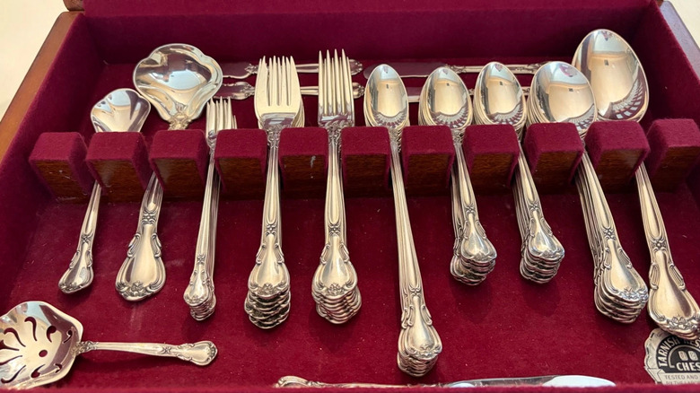 Gorham Chantilly silverware set in a tarnish proof case