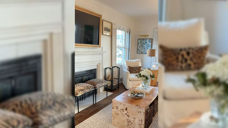 Chic living room with cream walls and tiger-print accents