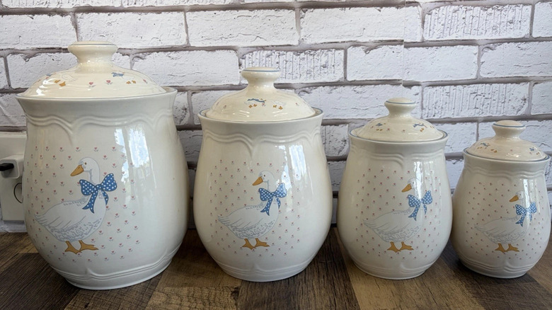 Goose-themed canisters that were popular during the 1980s