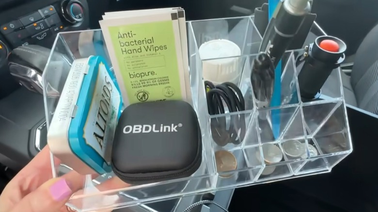 Vanity organizer from Dollar Tree with car essentials