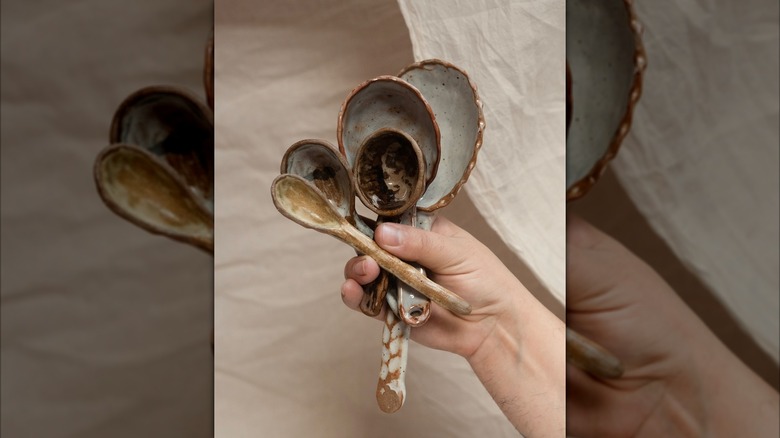 pottery serving spoons