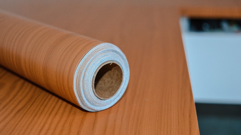 Vinyl wrap resembling wood on a countertop