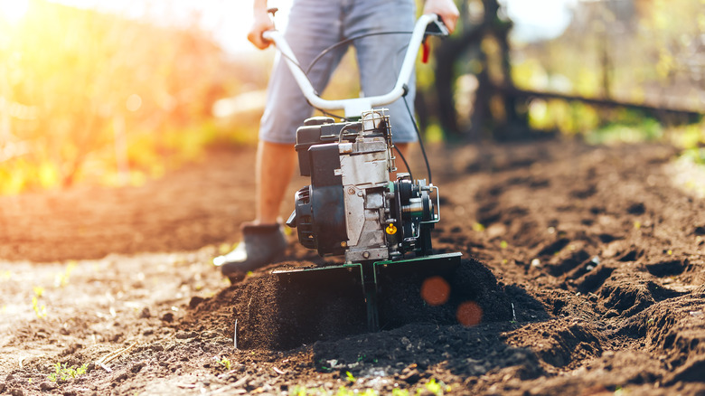 rototiller in a garden