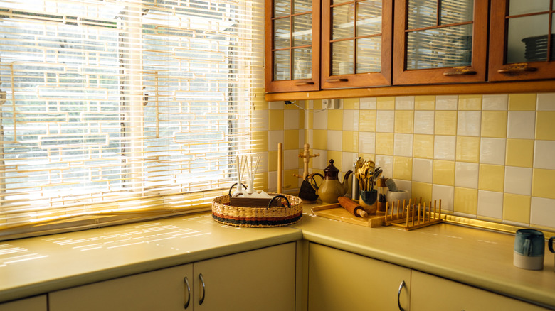 The corner of a countertop in a traditional kitchen.