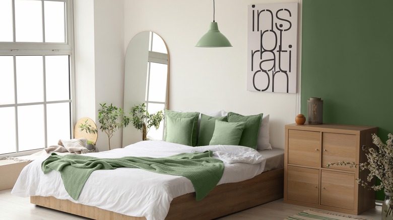 bedroom with green palette