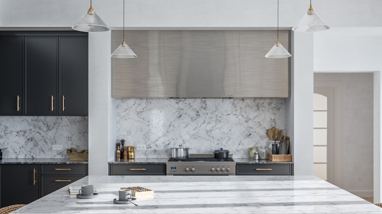 kitchen with marble backsplash