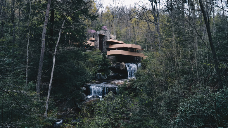 Fallingwater house in the woods