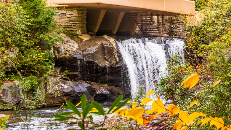 Fallingwater structure built over a waterfall