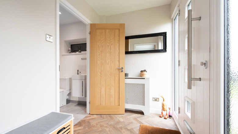 Interior plank bathroom door