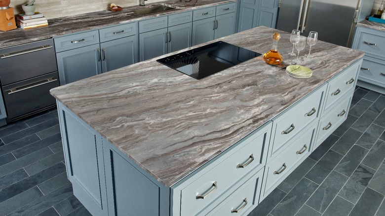 kitchen island with fantasy brown granite