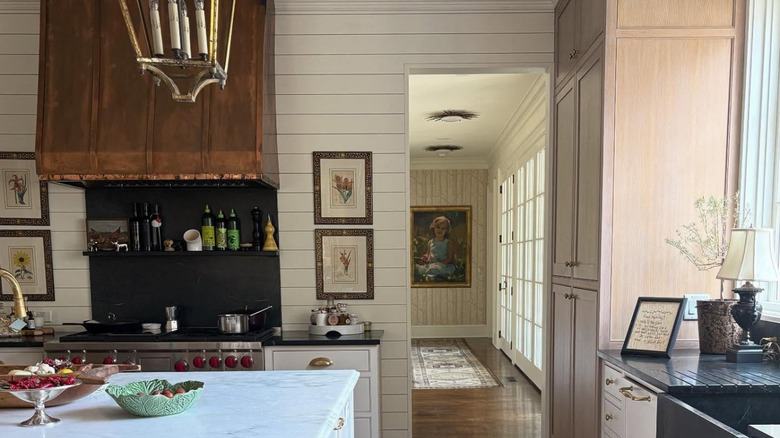 Kitchen with shiplap backsplash
