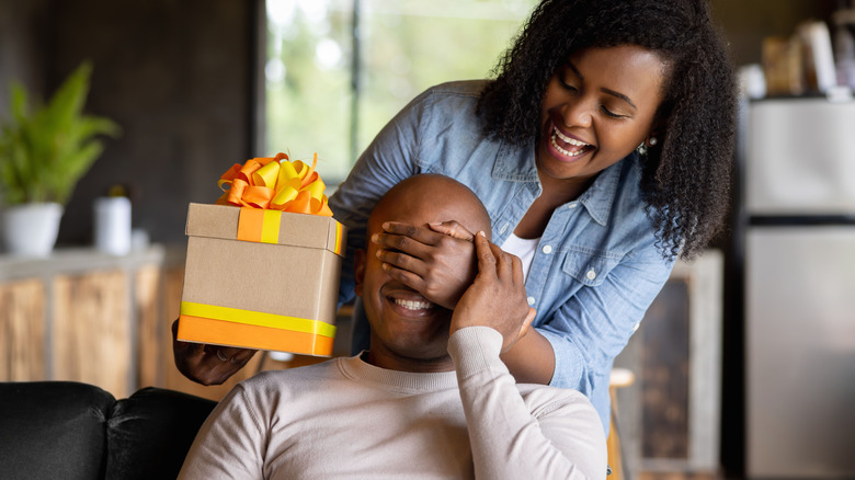 Man receiving Father's Day gift