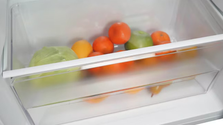Crisper drawer with fruit in a Danby refrigerator