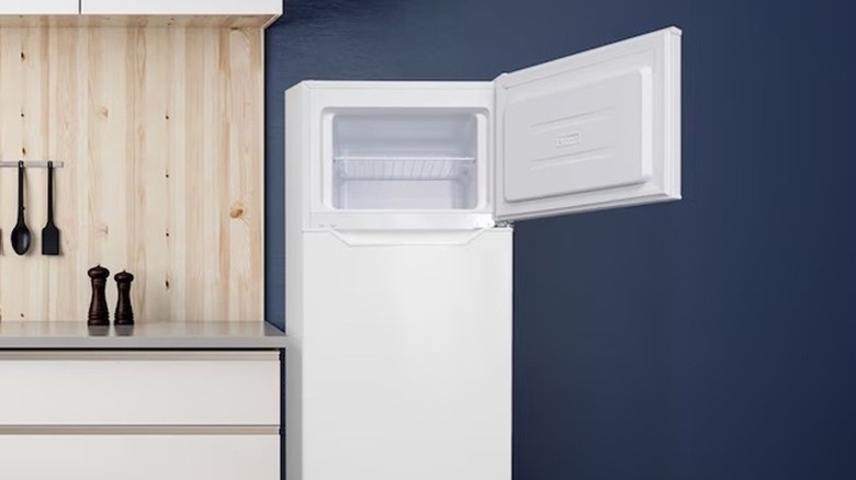 Open freezer door on a Danby refrigerator