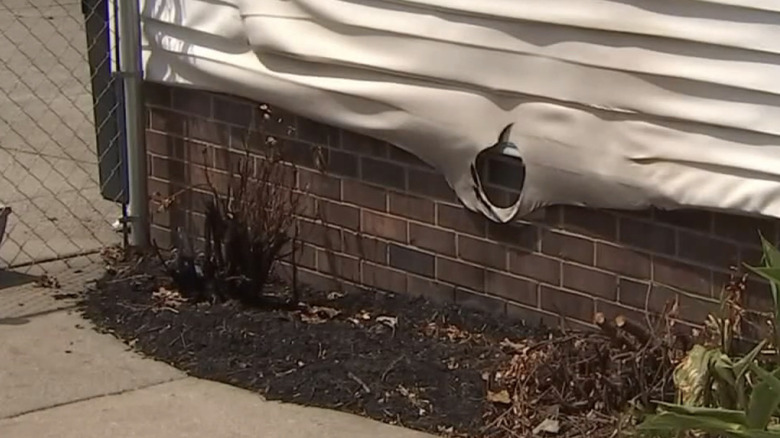Melted siding and scorched mulch