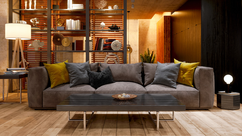Room with table and floor lamps