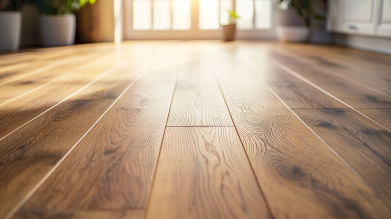 A close-up view of polished wooden floor boards