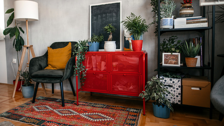 Persian rug on parquet floor