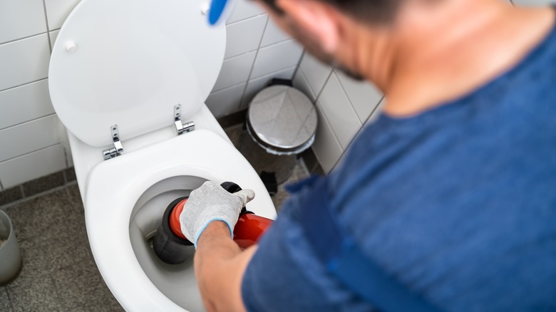 Cleaning clogged toilet
