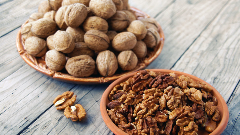 walnuts on wooden table