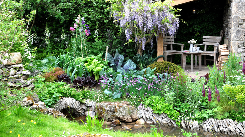 Garden near stream and patio
