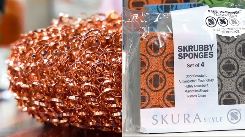 Copper scrubber on one side, Skura style sponges from Skrubby in package