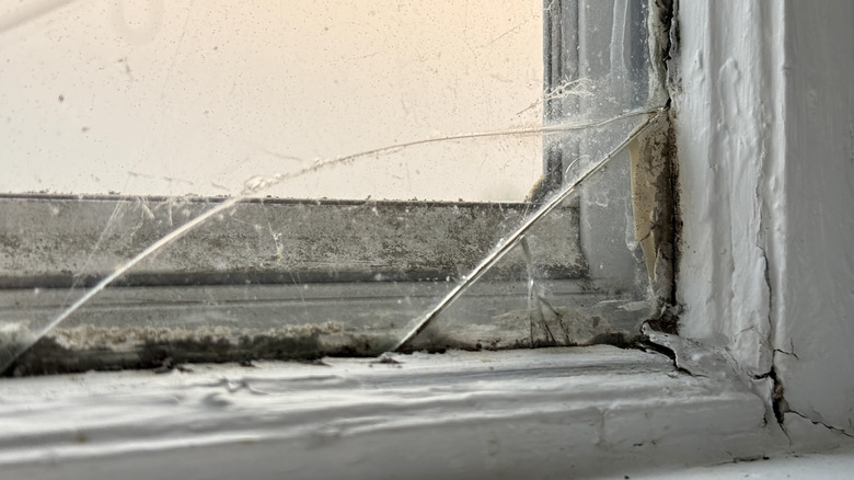 closeup on crack in corner of window