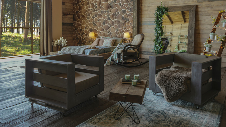 Dark rustic forestcore home interior