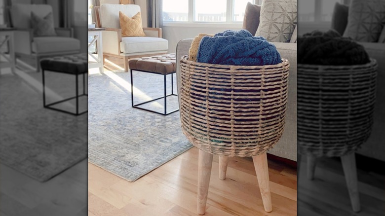Planter turned blanket storage in living room