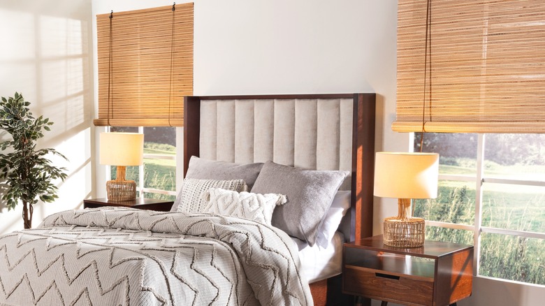 Bamboo blinds in a bedroom