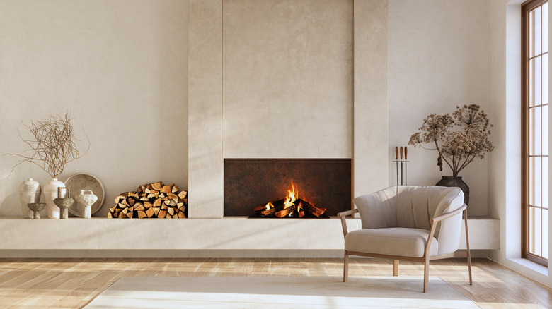 A cream-colored mineral plaster wall in a home