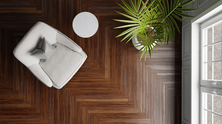 A living room with hardwood floors