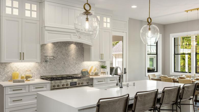 white kitchen in newly constructed luxury home