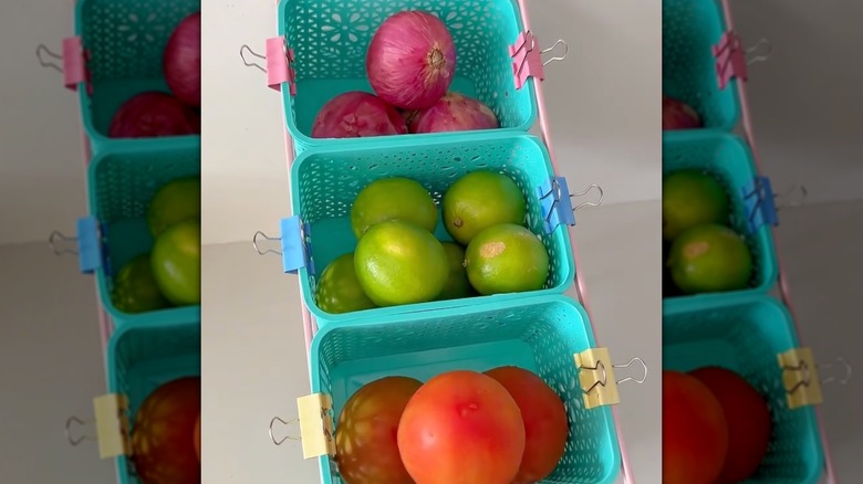 DIY organizer for counter top with produce in baskets