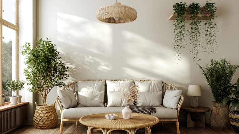 living room featuring natural materials