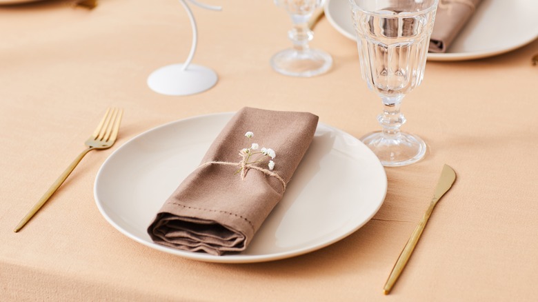 neutral table setting with napkin